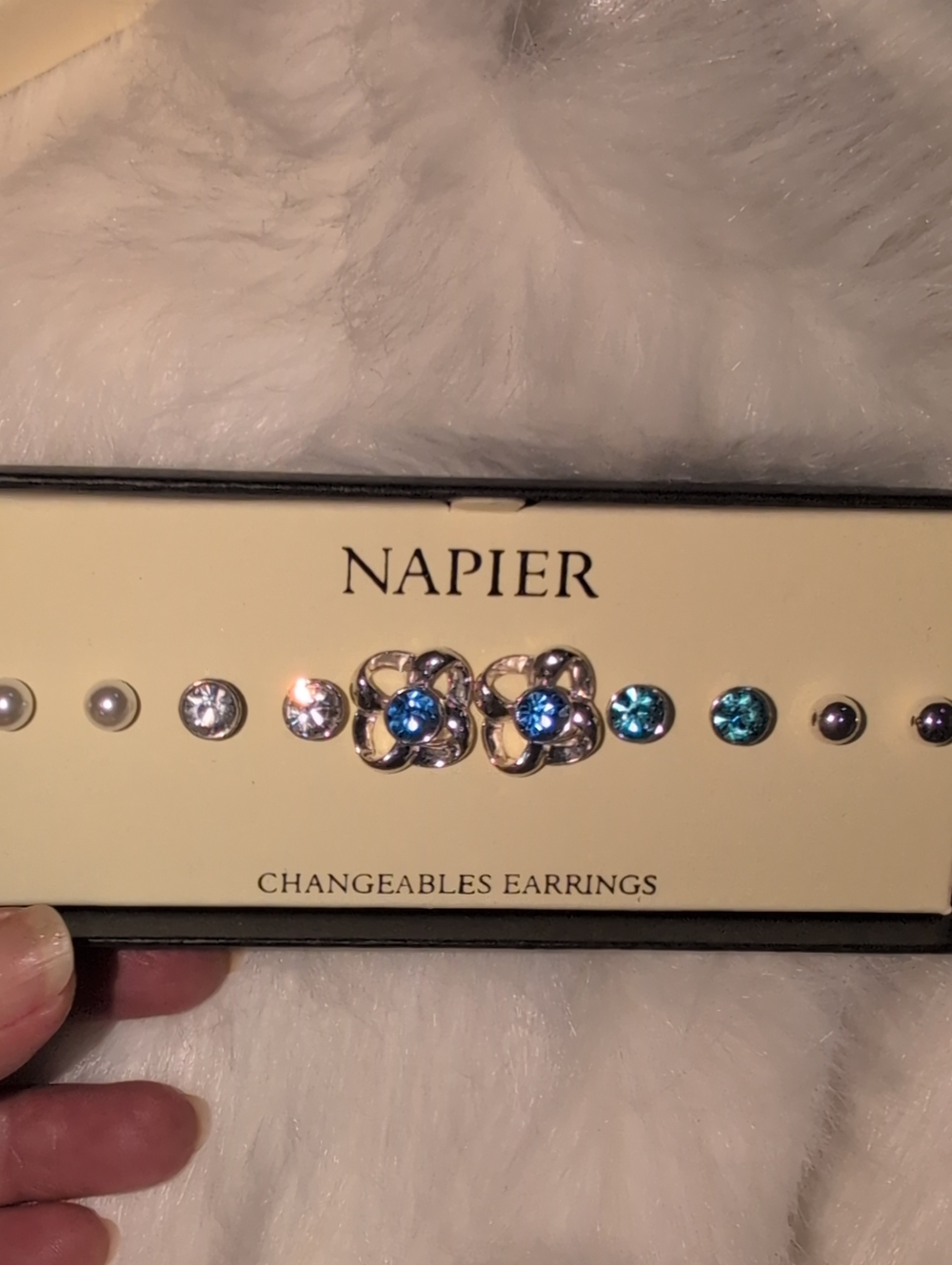 Napier Silver-Tone Teal and Blue Changeable Stud Earring Set